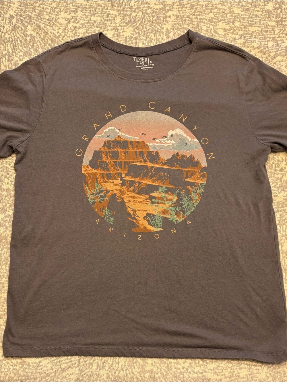 Time and Tru women Grand Canyon Graphic Tee - Charcoal with Orange Accent